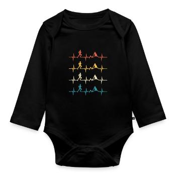 Trailrunning, Retro Herzschlag, Jogging im Berglauf - Baby Bio-Langarm-Body - Schwarz - Vorne