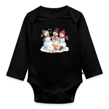 Four laughing snowmen having a snowball fight - Organic Longsleeve Baby Bodysuit - black - Front