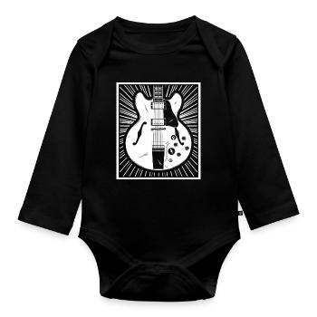 Retro-Gitarren-Silhouetten-Poster - Baby Bio-Langarm-Body - Schwarz - Vorne