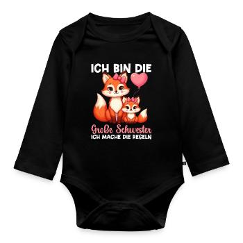 Große Schwester Fuchsliebhaber Geschwister - Baby Bio-Langarm-Body - Schwarz - Vorne