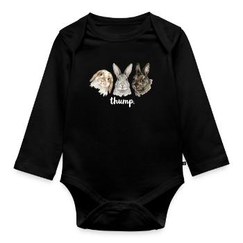Fun rabbit knocking for rabbit lovers - Organic Longsleeve Baby Bodysuit - black - Front