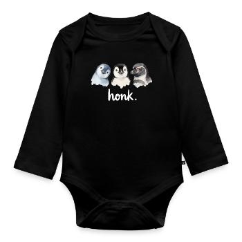 Funny chatter of penguins - Organic Longsleeve Baby Bodysuit - black - Front