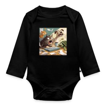 Tierisches Bürochaos - Baby Bio-Langarm-Body - Schwarz - Vorne
