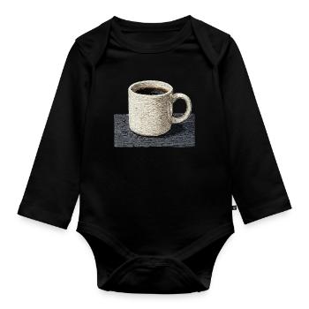 Embroidered mug filter coffee slow coffee (printed) - Organic Longsleeve Baby Bodysuit - black - Front