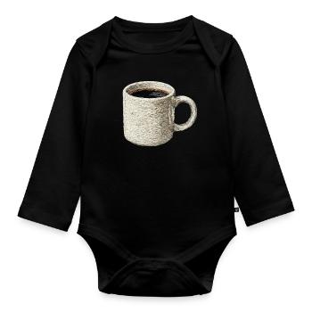Embroidered filter coffee – lungo (printed) - Organic Longsleeve Baby Bodysuit - black - Front