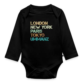 Vacances en mer Baltique LONDRES NEW YORK PARIS TOKYO Drôle - Body Bébé bio manches longues - noir - Devant