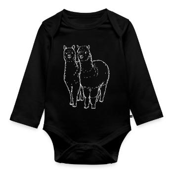 Dessin de lignes de deux lamas alpagas - Body Bébé bio manches longues - noir - Devant
