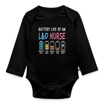 Battery level of a midwife, nurse, humor - Organic Longsleeve Baby Bodysuit - black - Front