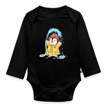 Penguin Fireman Kids Water Fun Hose - Organic Longsleeve Baby Bodysuit - black - Front