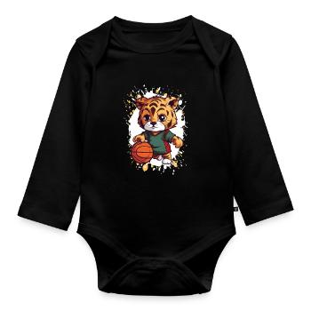 Tiger Basketball Dribbler - Organic Longsleeve Baby Bodysuit - black - Front