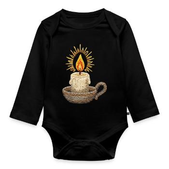 Embroidered candle – atmospheric light (printed) - Organic Longsleeve Baby Bodysuit - black - Front