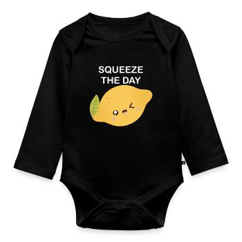 Squeeze the Day Zitronen-Charm - Baby Bio-Langarm-Body - Schwarz - Vorne
