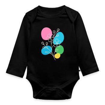 Graphique floral minimaliste, été bohème - Body Bébé bio manches longues - noir - Devant