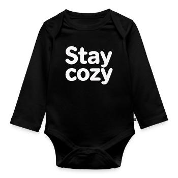Stay Cozy: Playful Bubble Typography - Organic Longsleeve Baby Bodysuit - black - Front