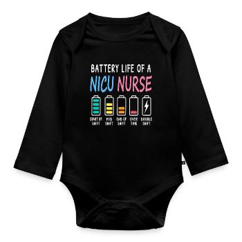 Battery Level of a Neonatal Caregiver Humor - Organic Longsleeve Baby Bodysuit - black - Front