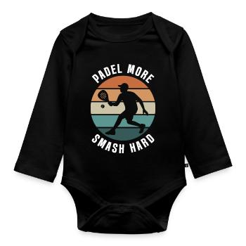 Padel More Smash Hard Retro Design - Organic Longsleeve Baby Bodysuit - black - Front