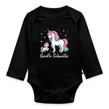Big Sister Unicorn Lover Older Babe - Organic Longsleeve Baby Bodysuit - black - Front