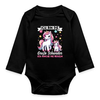 Große Schwester Einhornliebhaber Ältere Baby - Baby Bio-Langarm-Body - Schwarz - Vorne