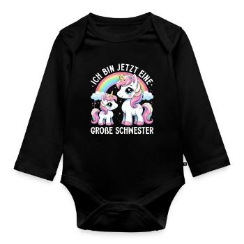 Große Schwester Einhornliebhaber Ältere Baby - Baby Bio-Langarm-Body - Schwarz - Vorne