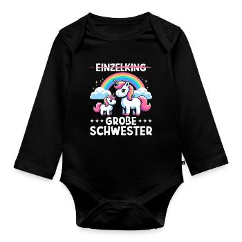 Große Schwester Einhornliebhaber Ältere Baby - Baby Bio-Langarm-Body - Schwarz - Vorne