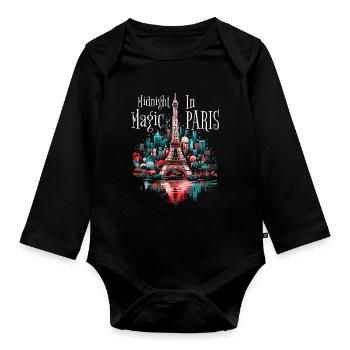 Paris Eiffel Tower France City Skyline Night - Organic Longsleeve Baby Bodysuit - black - Front