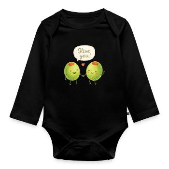 Olive You! Olive Love Couple Valentine's Day Love - Organic Longsleeve Baby Bodysuit - black - Front