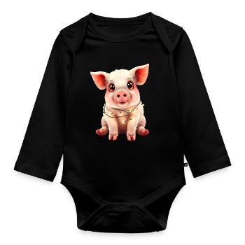 Lustiges Schwein Weihnachten Bauernhoftier süß - Baby Bio-Langarm-Body - Schwarz - Vorne