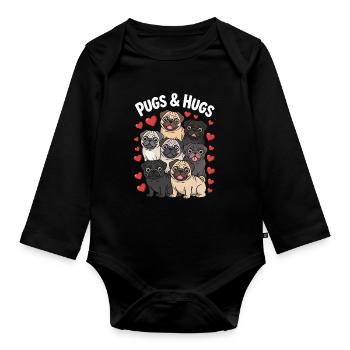 PUGS & HUGS – Un design mignon de carlin avec des cœurs - Body Bébé bio manches longues - noir - Devant