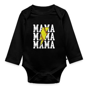 Mama Softball Vibes Game Day Spirit  - Organic Longsleeve Baby Bodysuit - black - Front