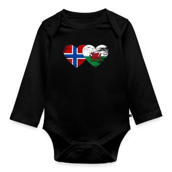 Cœur du drapeau norvégien du pays de Galles utilisé - Body Bébé bio manches longues - noir - Devant