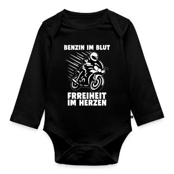 Gasoline in the blood, freedom in the heart - Organic Longsleeve Baby Bodysuit - black - Front