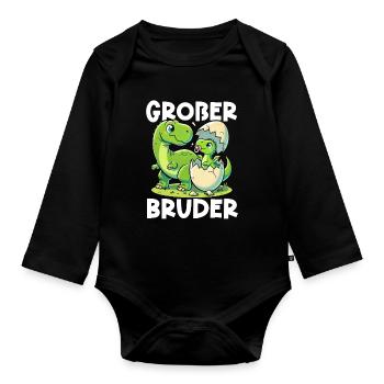 Big Brother Dinosaur Dino Sibling Motif - Organic Longsleeve Baby Bodysuit - black - Front