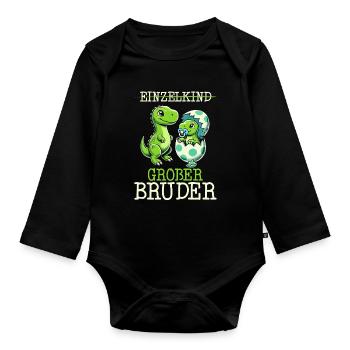 Big Brother Dinosaur Dino Sibling Motif - Organic Longsleeve Baby Bodysuit - black - Front