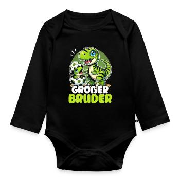 Big Brother Dinosaur Dino Sibling Motif - Organic Longsleeve Baby Bodysuit - black - Front