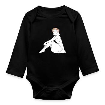 Rose – Line Art Sommermotiv - Baby Bio-Langarm-Body - Schwarz - Vorne