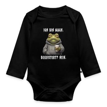 Ich bin wach – Begeistert? Nein | Müder Frosch - Baby Bio-Langarm-Body - Schwarz - Vorne