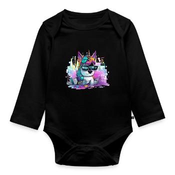 Techicorn Neon Unicorn - Organic Longsleeve Baby Bodysuit - black - Front