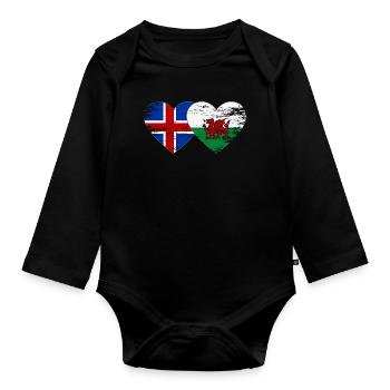 Cœur du drapeau islandais du pays de Galles utilisé - Body Bébé bio manches longues - noir - Devant