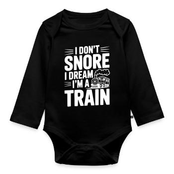 Je ne ronfle pas, je rêve que je suis un train - Body Bébé bio manches longues - noir - Devant