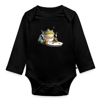 Grenouille de cuisine avec assiette - Body Bébé bio manches longues - noir - Devant