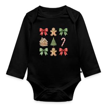 Winter Whimsy Christmas Motifs Parade - Organic Longsleeve Baby Bodysuit - black - Front
