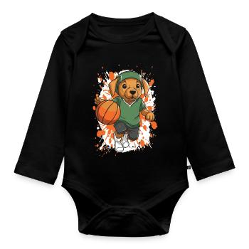 Le chien de basket en vert - Body Bébé bio manches longues - noir - Devant