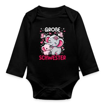 Big Sister Elephants Older Sibling - Organic Longsleeve Baby Bodysuit - black - Front