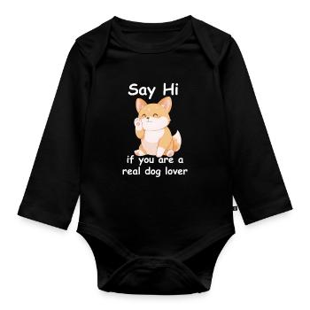 Citation drôle du Tee Say Hello Dog Lover - Body Bébé bio manches longues - noir - Devant