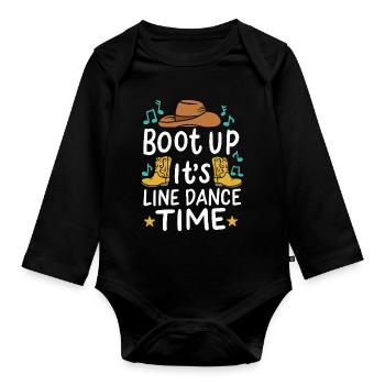 Boot Up It's Line Dance Time Country Graphic - Baby Bio-Langarm-Body - Schwarz - Vorne