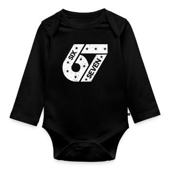 Six Seven 67 Vintage College Number Meme - Organic Longsleeve Baby Bodysuit - black - Front