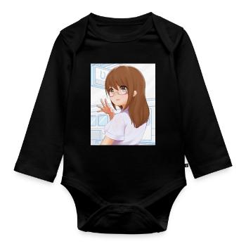 Girl with glasses for anime fans - Organic Longsleeve Baby Bodysuit - black - Front