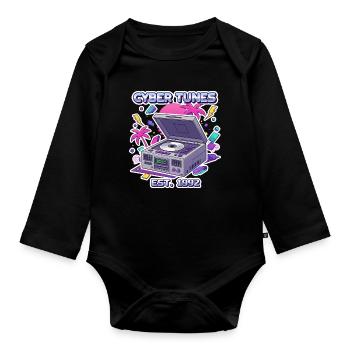 Cyber Tunes 1992 – Retro CD Player Design - Baby Bio-Langarm-Body - Schwarz - Vorne