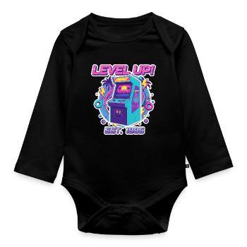 Level Up 1985 – Retro Arcade Automat Design - Organic Longsleeve Baby Bodysuit - black - Front