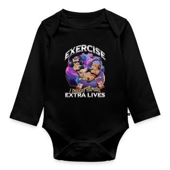 Funny Gaming Gamer Cat - Baby Bio-Langarm-Body - Schwarz - Vorne